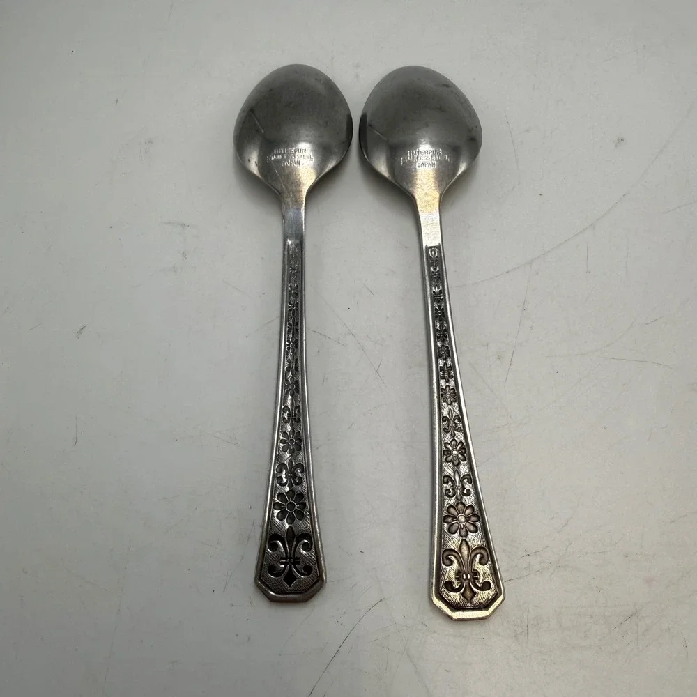 Interpur Florenz Stainless Steel Japan Fleur De Lis Floral Spoons 2 Vintage